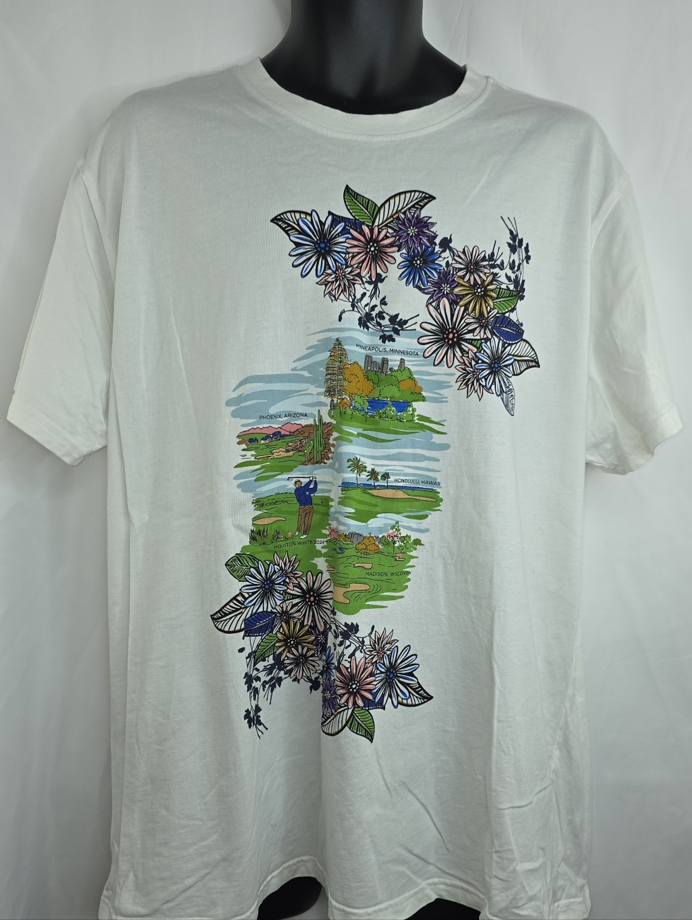 Houston White Men's White Floral and Scenic Graphic Tee Size XL AN-3587